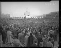 Crowd at the Coliseum for a football match between UCLA and USC, Los Angeles, 1935