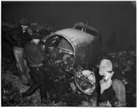 Western Air Express plane crash in the mountains near Olive View sanatorium that left five dead, Los Angeles, 1937