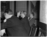 Martin B. Kugler and Louis Swiatek at a hearing on the Department of Water and Power, Los Angeles, 1940