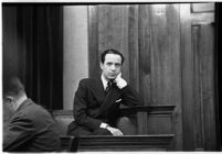 Accused murderer Paul A. Wright on the witness stand, Los Angeles, 1938