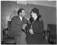 Peter Pianezzi with his mother Rose Pianezzi, at a trial where he is charged with the murders of George (Les) Bruneman and Frank A. Greuzard, Los Angeles, 1940s