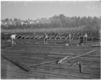 Construction workers on the Ivanhoe Reservoir near Silver Lake, Los Angeles