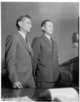 Charles H. Hope in court with public defender William H. Sanson for his joint murder trial with Robert S. James, Los Angeles, 1936