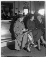 Mrs. Buron Fitts, accompanied by Mrs. Eugene Blalock and Mrs. Ardell Fitts, at the perjury trial of LA Dist. Atty Buron Fitts