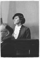 Cafe operator Agnes O'Brien on the witness stand during the liquor license bribe trial, Los Angeles, 1937