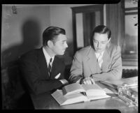 Film actor Clark Gable speaking with U.S. Attorney Jack Powell, Los Angeles, 1937