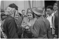 Nile Shrine members collecting relief from passersby, Los Angeles, 1938