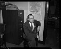 Grand jury member Clifford E. Clinton who is charged with contempt for withholding information about his sources in a vice and gambling investigation, Los Angeles, 1937