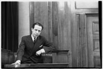 Accused murderer Paul A. Wright on the witness stand, Los Angeles, 1938