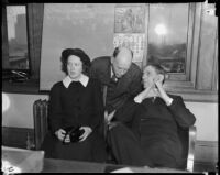 Cult victim Delight Jewett with her father Norman Jewett and U.S. Attorney Fleet Palmer, Los Angeles, 1937