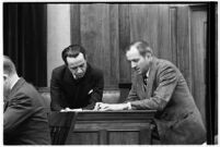 Accused murderer Paul A. Wright on the witness stand, Los Angeles, 1938