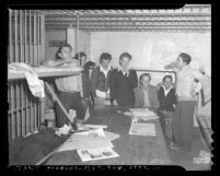 Group of male juveniles in jail cell after arrest for stealing automobiles Los Angeles, Calif., circa 1941