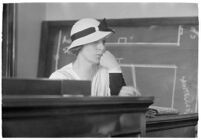 Woman testifying in a courtroom, Los Angeles, 1930-1939