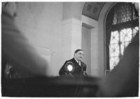 Mayor of New York City, Fiorello La Guardia, presides over the Pacific coast's United States Conference of Mayors. May 15, 1937