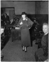 Mrs. Hazel Belford Glab appears in court to testify in her defense, in the murder trial of John I. Glab. March 16, 1936