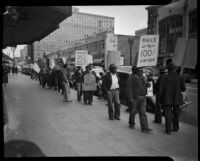 Los Angeles Country Relief Administration workers strike due to salary cuts, Los Angeles, 1930s