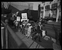 Los Angeles Country Relief Administration workers strike due to salary cuts, Los Angeles, 1930s