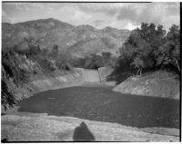 Flood basins above Altadena filled with rainwater. Circa February 15, 1936