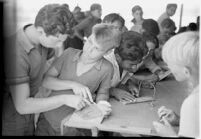 Boys taking part in a free summer camp organized by Los Angeles Sheriff Eugene Biscailuz. Circa July 1937