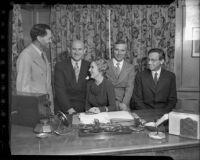 British film producer Alexander Korda with United Artists founders Samuel Goldwyn, Mary Pickford and Charlie Chaplin and also Robert Fairbanks, Los Angeles, 1935