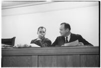 California state assemblymen meet to discuss the strike at the San Jacinto tunnel portion of the Colorado River aqueduct construction project, October 27, 1937