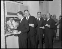 Board of Supervisors visits local food kitchen, Los Angeles, 1934