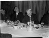 Newspapermen during the Newspaper Day event in the Biltmore Hotel ballroom, Los Angeles, 1940