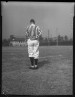 College football referee Bruce Kirkpatrick demonstrating hand signals, Los Angeles, circa 1935