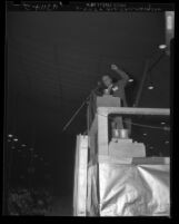 Reverend Billy Graham preaching at tent revival in Los Angeles, Calif., 1949