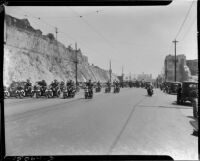 Police on motorcycles on the L.A.P.D. parade route, Los Angeles, 1937