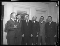 Advisor Harry Hopkins and others during President Franklin D. Roosevelt’s visit to Los Angeles, October 1, 1935