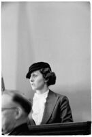 Cafe operator Agnes O'Brien on the witness stand during the liquor license bribe trial, Los Angeles, 1937