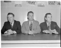 Sportswriters Jack McDonald, Paul Lowry and Tom Laird at Santa Anita Racetrack, Arcadia, 1930s