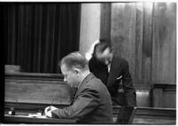 Accused murderer Paul A. Wright on the witness stand, Los Angeles, 1938