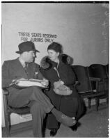 Rose Pianezzi and Nathan O. Freedman, mother and lawyer of Peter Pianezzi who is on trial for the murders of George (Les) Bruneman and Frank A. Greuzard, Los Angeles, 1940s