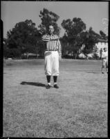 College football referee Bruce Kirkpatrick demonstrating hand signals, Los Angeles, circa 1935