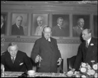 Col. Henry L. Roosevelt lifts his glass at a luncheon at the Chamber of Commerce, Los Angeles, 1935