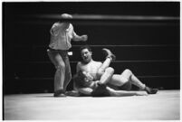 Heavyweight wrestler Vincent López grappling with newcomer El Pulpo at the Olympic, Los Angeles, 1937