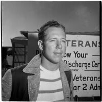 Veteran at Port Hueneme for a Quonset hut and surplus military supply sale, Port Hueneme, July 15, 1946