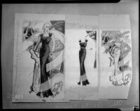 Dress illustrations done for the Illustrated Daily News, Los Angeles, 1930s