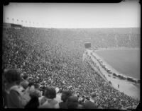 Audience gathered at the Los Angeles Memorial Coliseum to hear President Franklin D. Roosevelt speak, Los Angeles, 1935