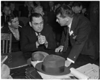 William Bioff and Judge Isaac Pacht at an investigation of the affairs of the International Alliance of Theatrical Stage Employees, Los Angeles, November 1937