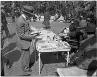 Open-air library in Pershing Square, downtown Los Angeles. Circa 1937