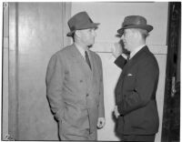 State board of equalization member William G. Bonelli and Edward Levine at the liquor license bribe trial, Oct. 1939 - May 1940