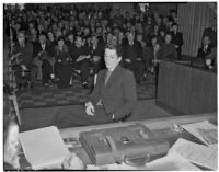 George Bertholon, former Young Communist League organizer, at hearings for charges of Communist activity against members of the Los Angeles County S.R.A., Feb. 5, 1940