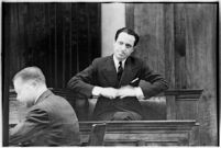 Accused murderer Paul A. Wright on the witness stand, Los Angeles, 1938