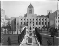 Los Angeles Public (Central) Library building, downtown Los Angeles. Circa 1936