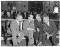 Los Angeles District Attorney Buron Fitts with his defense team at his 1936 perjury trial