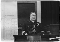 Police Chief James E. Davis testifying before the grand jury about the attempted murder of Harry Raymond, Los Angeles, 1938