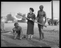 Play beheading at Los Angeles Junior College students’ yearly mud battle, February 1936